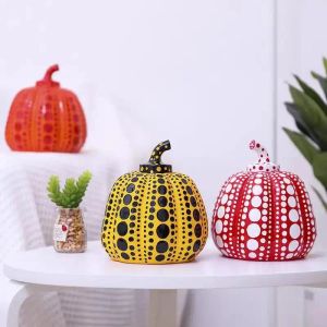 Miniatures Kusama Yayoi Pumpkin Statue Japanese Art Wave Point Abstract Pumpkin Sculpture Resin Crafts Morden Home Decor Christmas Gifts