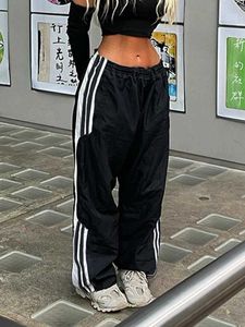 Kvinnor Pants Capris Womens Bagage Cargo Pants Hip-Hop Joggger Sports Harajuku Retro Drawstring Y2K Punk Loose Leg Street Clothing Q240508
