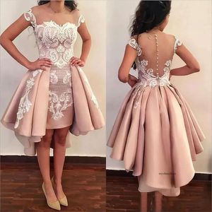 2023 szampana różowa miba powrót do domu sukienka imprezowa koronkowe aplikacje High Low Prom vestidos de fiesta formalne suknie OCN OCN Plus size 0509