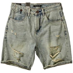 Męskie szorty Summer Casual Vintage Raped Denim Shorts Męskie luźne proste stojak 3D Cut Fifth Medium Pants Y240507