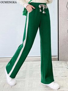Kadın pantolon capris bayanlar sonbahar kadife koşu yüksek bel vintage şerit spor moda yan cepler sokak takım elbise s-4xl q240508