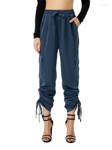 Calça feminina 2024 Jogger Summer Fashion Streetwear High Pantalon Lounge Long Pant Long Vintage Satin Cargo Troushers