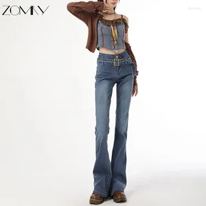 Kadınlar Kot Zomry Trompet Denim Kadınlar Pantolon Modifiye Bacak Şekli Retro Eski Kemer Düz İnce Pantolon Moda Sokak Giyim Y2K