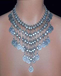 Idealway Fashion Collars Choker Vintage Silver Coin Tassel Statement Necklace Earring Gypsy Boho Chic Ethnic Indian Jewelry8414627