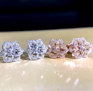 Женские цветочные серьги Sparkly Cirgon Servgs Silver Rose Gold Модные ювелирные аксессуары для подарочной вечеринки2125930