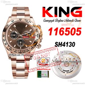 Venda 116505 SA4130 Cronógrafo automático masculino Rei Rose Gold Brown Black Stick Dial 904L OyStesteel Bracelet 72h Power Reservation Super Edition PureTime Ptrx