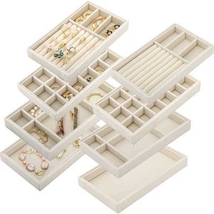 Jewelry Tray Velvet Jewelry Tray Display Case Portable Holder Earring Necklace Packaging Box Grey Beige Stackable Jewelry Organizer Boxes