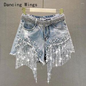 Shorts femminile Denim 2024 Summer Wear High Welming Sleming Seline con rastrematura pesante con padiglione a gamba strappata jeans