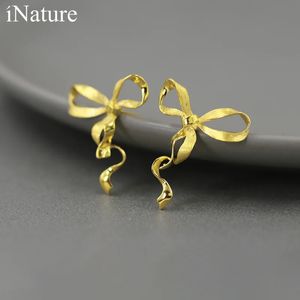 Inature 925 Sterling Silver Fashion Sweet Bow Knot StudEarrings for Women Girls Jewelry Accessoriesギフト240506