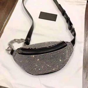 Women Attica Rhinestone midjeväskor Mini Fanny Pack Zip Compartment Designer Lady Justerbar cykelkedjeband 251G