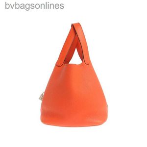 High Quality Advanced Hremms Leather Bags Designer Women Bag New Orange Picotinlock22 Womens Handheld Vegetable Basket Bag Bag