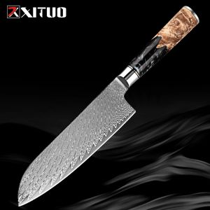 7inch japanisches Santoku -Messer Ultra scharfe Damaskus Küchenkoch Messer VG10 Damaskus Stahlklinge Ergonomischer Griff für Hauskost