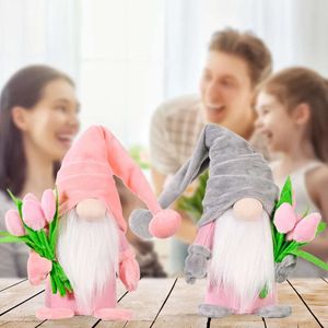 Gnomes Spring Tulip Christmas Decorations Plush Faceless Dwarf Doll Toy for Mothers Day Girlfriend Grandmother Valentines Birthday Gifts Party Decor