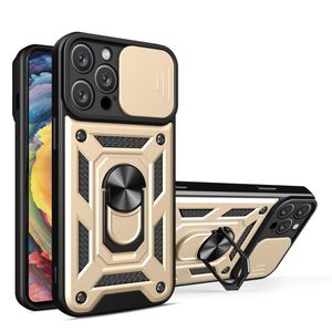 Kamera Slayt Kapağı Şok geçirmez zırh yüzüğü Kickstand Case, iPhone 15 14 13 12 11 Pro Max Mini Araba Tutucu Telefon Kapak Halka Braketi