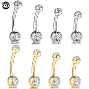 Anelli ombelici 1pcs G23 Titanium 14g Oro Color Bully Pulsini Nombril Piercing CZ GEM 6/8/10/12MM Bar Belly Piercing Gioielli sexy D240509