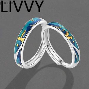 Couple Rings LIVY New Silver Punk Fashion Geometry Adjustable Open Couple Ring as a Valentines Day Gift for Girlfriends WX