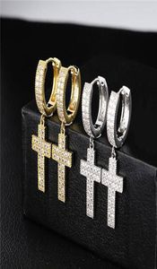 1 par Casual Cross Shape Drop örhängen Micro Pave Cubic Zircon Earring Men Women Fashion Jewelry for Gift7711763