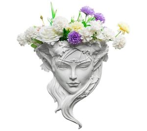 Plantadores Pots Wall penduram Arte Planter Angel Head estátua Flowerpot para cesta de decoração de pátio interno RESINA DE RESINA DE RESINA T3243349