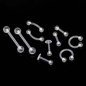 10pcsset Soft Clear Bom Tongue Piercing Ring Transparent ACRYLIC Mample Helix Sex Jewelry 240429