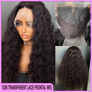 Onda de água negra natural do Brasil Malásia Brasileira da Malásia onda de água preta 13x6 Peruca frontal de renda transparente 24 polegadas 100% Virgin Remy Human Human à venda