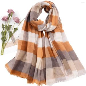 Scarves Fashionable And Versatile Women's Color Block Classic Plaid Thin Shawls In Stock