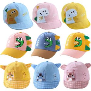 Шляпы шляпы детская мультфильма шляпа динозавра мягкие хлопковые мальчики и девочки бейсбольная шляпа лето открытая девочка Sun Hat D240509