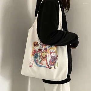 Sacolas de compras Cartoon Bolsa de tela pequena literatura de colete de viagem fresco e arte feminina para estudantes de bolsa feminina aula