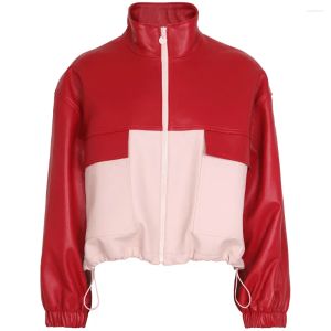 Womens Leather Faux Yoloagain 2023 Autumn Overdimensionerad äkta jacka Kvinnor Stand Collar Bomber Ladies Streetwear Drop Delivery Apparel C Dheaz