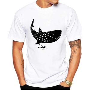 メンズTシャツThub fr Diver With Whale Tops Sea Animal Print Mens Tシャツo-Neck Big Fish Men Clothing Short Slve Strtwear Y240509