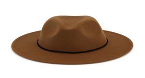 Mode vintage damer ull filt mens fedora trilby hatt helt enkelt flätat rep dekorerad panama platt brim jazz formella hattar28033602280842