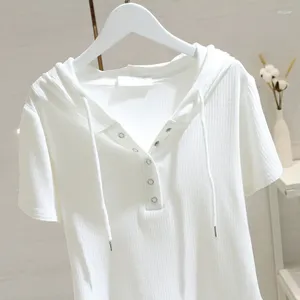 Koszule damskie 2024 Summer Western Loose Slim Slim T-shirt T-shirt Pure Black-Białe z kapturem krótkie rękawy dla kobiet