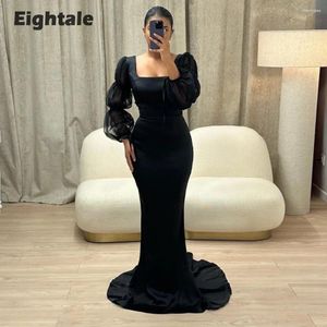 Partykleider achtale schwarze Abendkleid Meerjungfrau Schaufel Langarmes Einfacher satin eleganter Promkleid Hochzeit Abiye Elbise Kadin