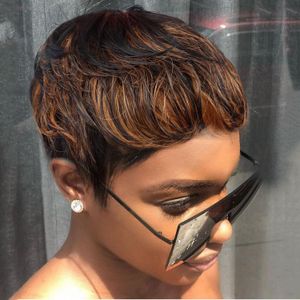 Natural Short Bob Pixie Cut Wigs For Black Women Straight Colored Human Hair With Bangs Glueless Natural Brazilian Hair
