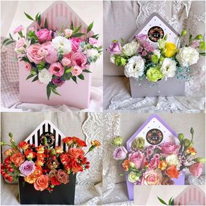 Present Wrap Fashion Envelope Box Flower Packaging Floral Bouquet Florist levererar Material Bröllopsfest dekoration 20x7x30cm Drop de Dhmph