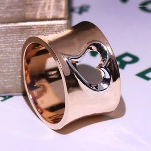 Ringos de cluster Cutup de moda Two Tone Rose Gold Heart Shape Crystal Casal Ring For Women Geométrico Zircão Jóias de Presente de Aniversário