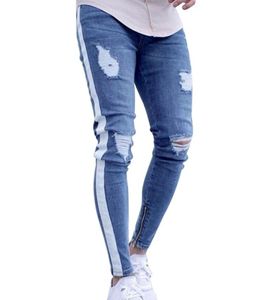 Men039s jeans ginocchiere con cerniera slimisse maschi strappati strappati per pantaloni a strisce7822165