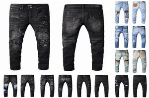 Jean Projektanci dżinsów dżinsowe rozryte motocyklista Slim Fit Bikers Dżins dla mężczyzn Mans Mans Black Pants Hiphop Pour7486828