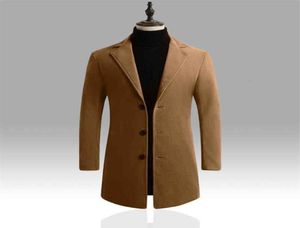Men039s Trench Coats Autumn Winter Mens Brand Fleece Blends Jacket Male Overcoat Casual Solid Slim Collar Long Cotton Coat Stre9187515