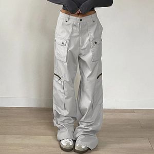 Streetwear Zipper Pockets Cargo Spodnie Kobiety swobodny jeanse dżinsy z prostą nogą HARAJUKU Low Rise Baggy Pants Stoczki 240508