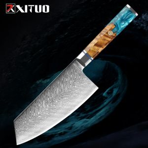 7in Meat Cleaver Damascus Chef Knife, Japanese VG10 Steel Core Sharp Knife, Multian Citchen Cooking Grönsaksskärning Kniv