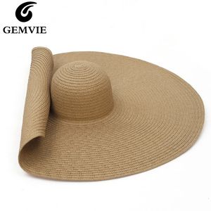 Chapéu de palha de grandes dimensões Gemvie para mulheres largo de verão Pacablable grande moda de praia 240423