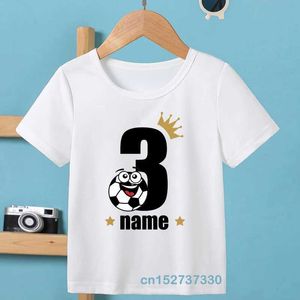 T-shirts Childrens T-shirt Personalized Football Number Name Crown Boys T-shirt Baby Football Clothing Birthday Party Gift Childrens T-shirtL2405