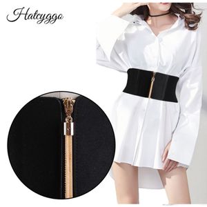 Hatcyggo Frauen Elastizität Cinch Gürtel breiter Stretch Taillengürtel Gold Quasten Reißverschluss Korsett Cummerbund Kleid für Frauen Träger 210407 244g