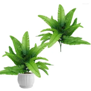 Decorative Flowers Fake Fern Plant 2pcs Artificial Green UV Resistant Detailed Garden Greenery Ornaments For Summer Outdoors Living Room