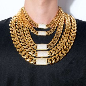 12/14/18/20/22mm Big Heavy Solid Rostfri Steel Cuban Miami Link Chain Halsband för män Hip Hop Bling Iced Out Rapper -smycken