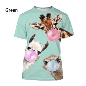 T-shirts Summer Fashion Cartoon Fun Mens T-shirt 3D Printed Giraffe Animal Childrens O-Neck Large Casual Clothing Short SleeveL2405