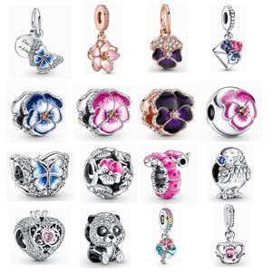 2022 Novo 925 Sterling Silver Spring PANSY PENENTE PENENTE CHARMS BORADES DE BORBA DE BORTURA PARA BORADES DE PANDORA ORIGINAL Pandora e colares