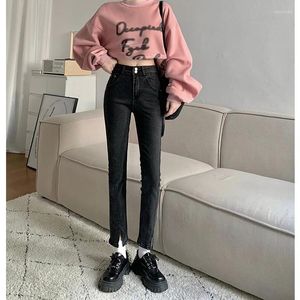 Women's Jeans Large Fat Mm Black Straight For Women In Autumn And Winter Thin High Waist Split Small Smoke Tube Pencil Pants 2024