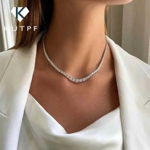 Kedjor Luxury Full Moissanite Tennis Necklace for Women 925 Sterling Silver Plated Gold Diamond Choker Halsband med GRA -certifikat D240509
