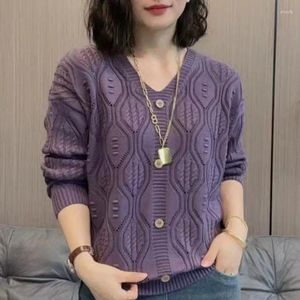 Swetry damskie 2024 Summer elegancki moda elegancki estetyczny luźny w stylu koreański sweter solidny kolor nieregularny punk v szyja długi rękaw y2k